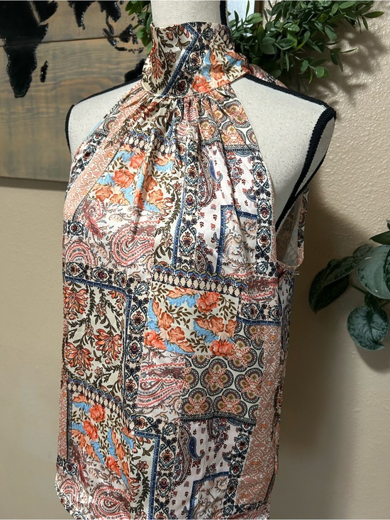 Rachel Zoe Tops - NWT Rachel Zoe Paisley Patchwork Halter Blouse Medium Mock Neck Boho Resort Top